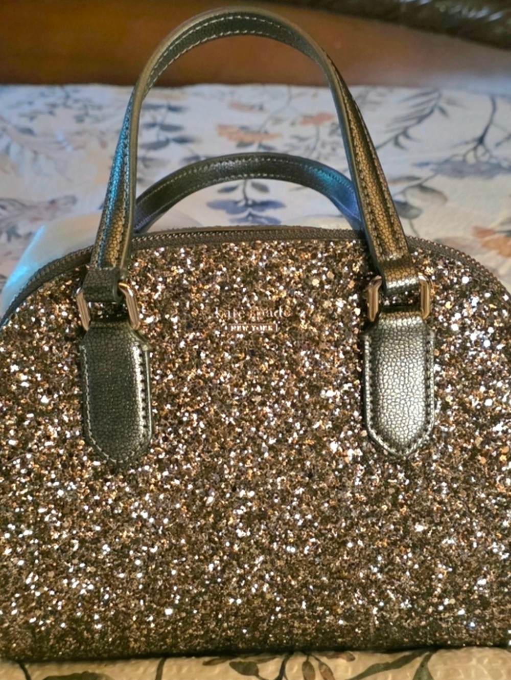 NEW! kate spade Metallic Gold Glitter Bag with Black Trim